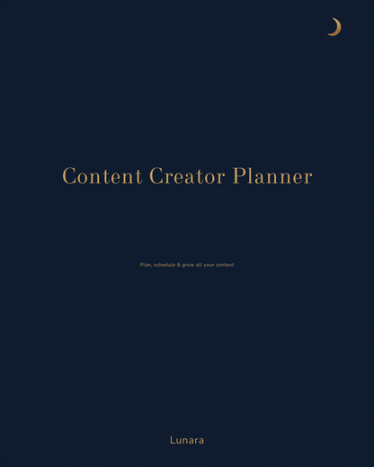 Content Creator Planner & Calendar — Canva template cover, Lunara