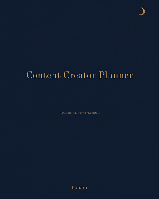 Content Creator Planner & Calendar — Canva template cover, Lunara