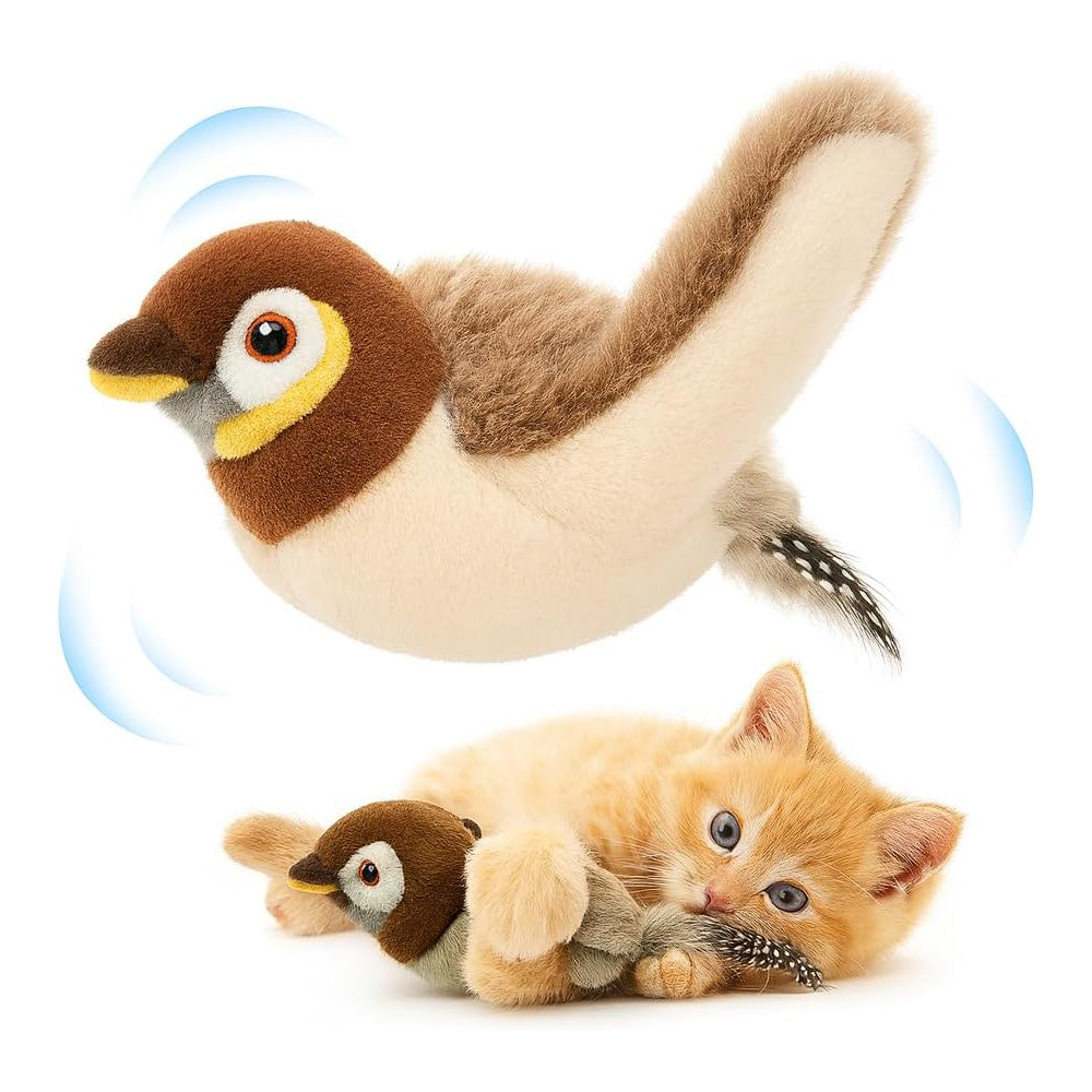 FlutterPal flapping bird cat toy with a kitten