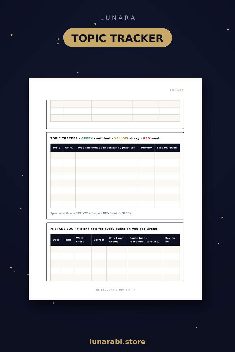 The Student Study Kit (Printable) | Planners, Topic Tracker, Mistake Log & Exam Countdown for Students