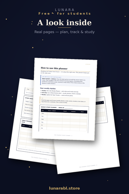 Free Student Study Planner (Printable) | Weekly Planner, Study Session Sheet & Topic Tracker for Students