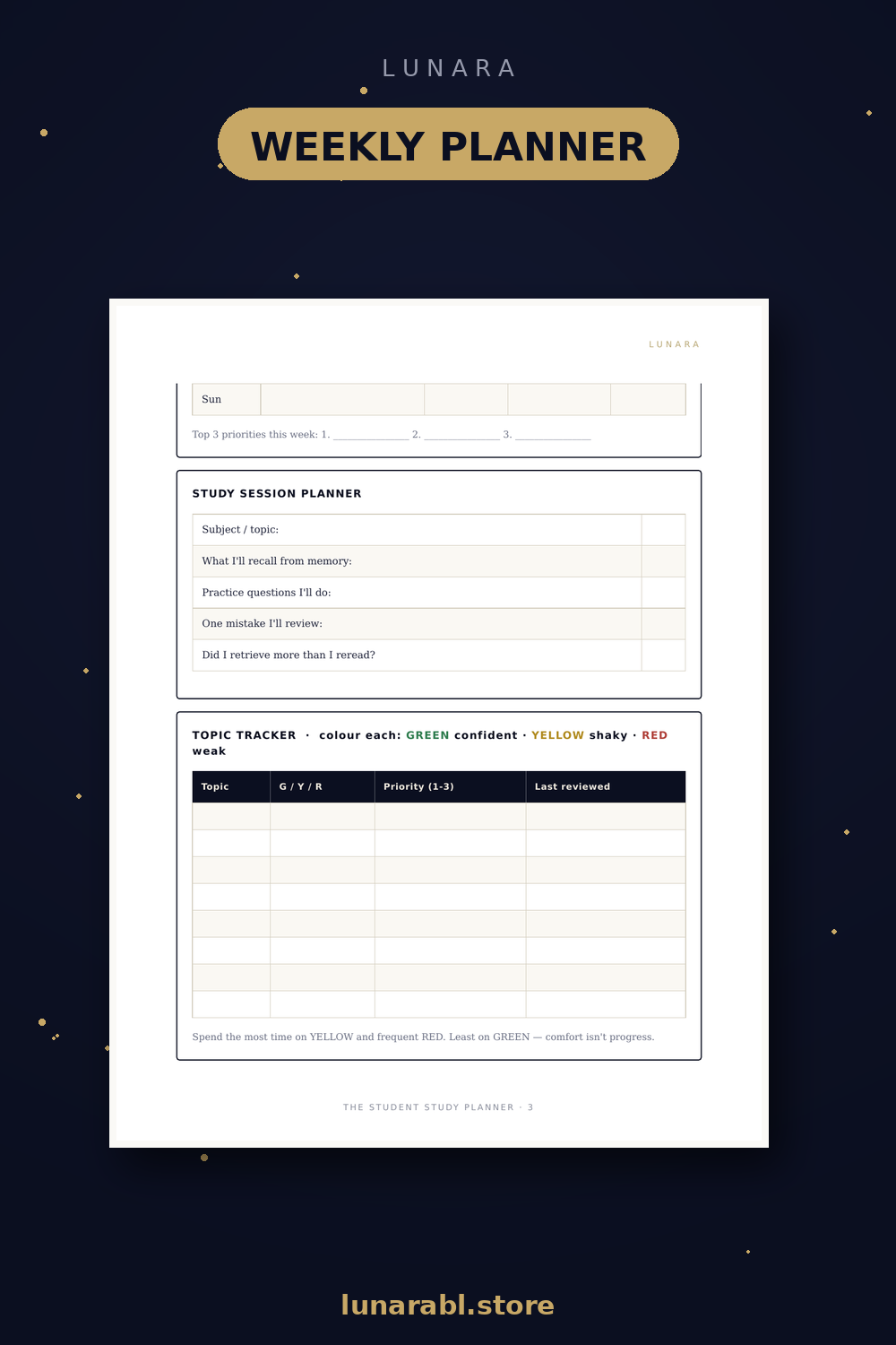 Free Student Study Planner (Printable) | Weekly Planner, Study Session Sheet & Topic Tracker for Students