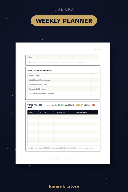 Free Student Study Planner (Printable) | Weekly Planner, Study Session Sheet & Topic Tracker for Students
